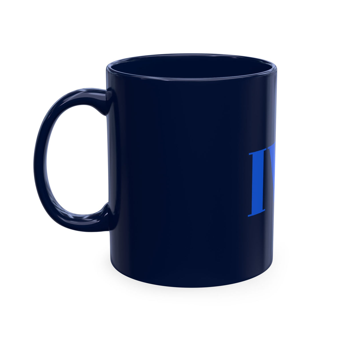 IWA Monogram Ceramic Mug — Minimalist Beige Coffee Cup with Bold Blue Letters