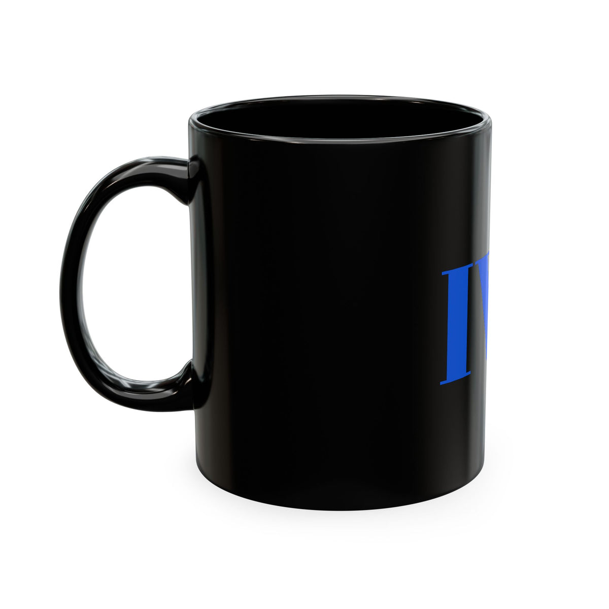 IWA Monogram Ceramic Mug — Minimalist Beige Coffee Cup with Bold Blue Letters