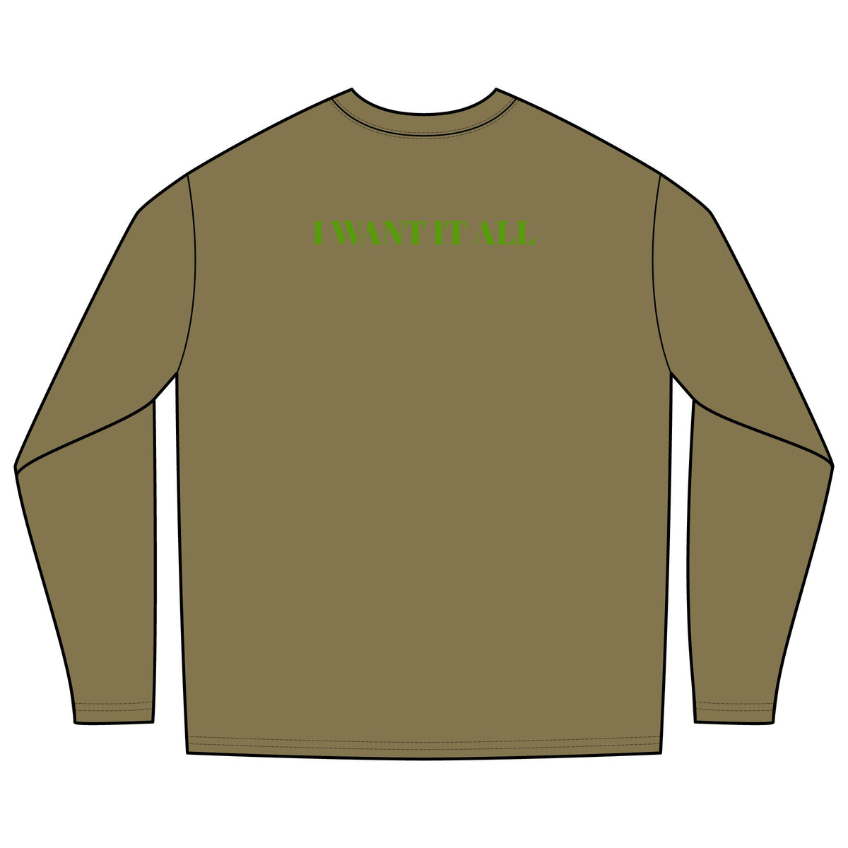 Performance Long Sleeve Tee - Olive Green 'FOREVER ALL' Minimal Athletic Shirt