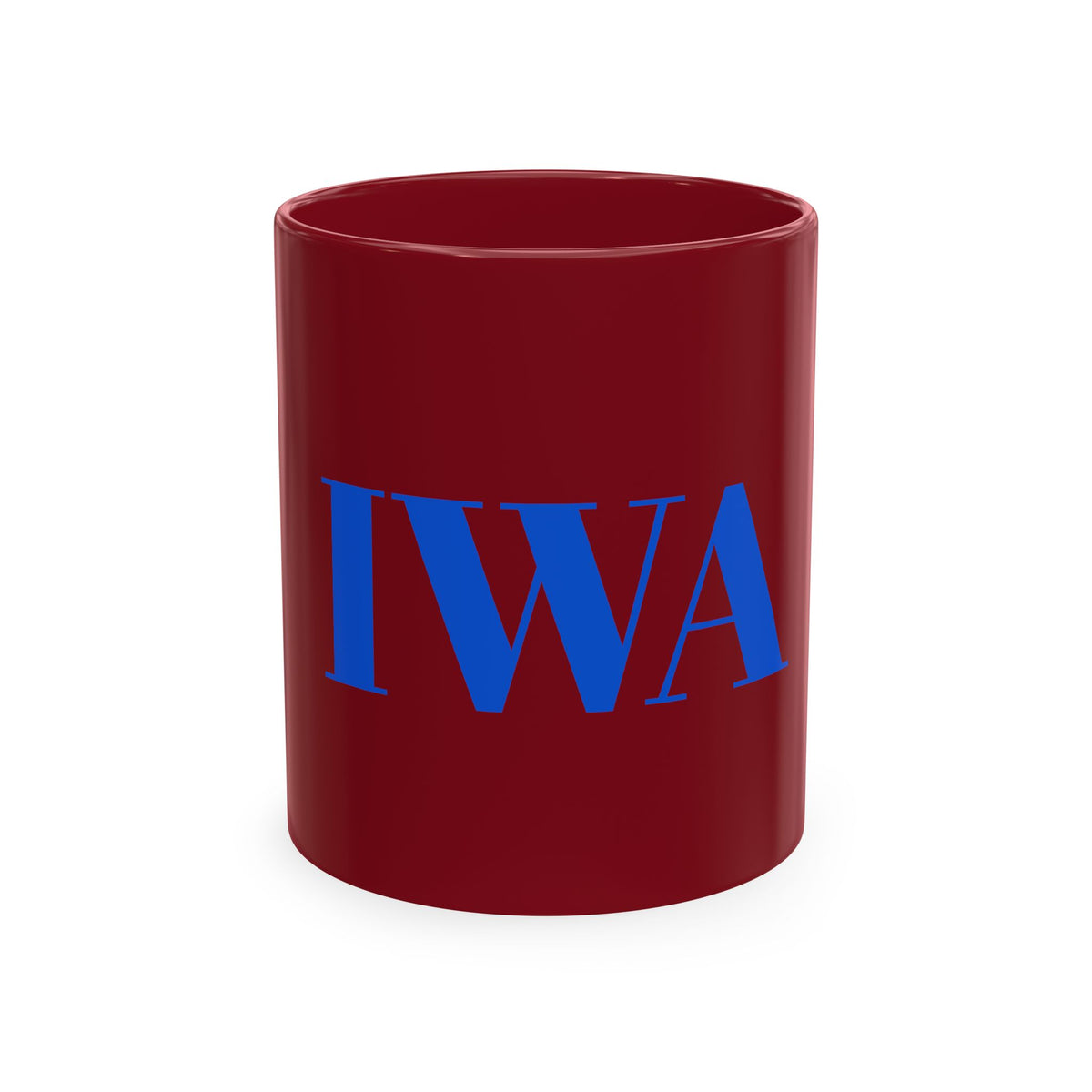 IWA Monogram Ceramic Mug — Minimalist Beige Coffee Cup with Bold Blue Letters