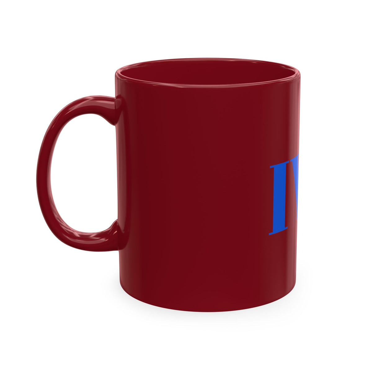 IWA Monogram Ceramic Mug — Minimalist Beige Coffee Cup with Bold Blue Letters