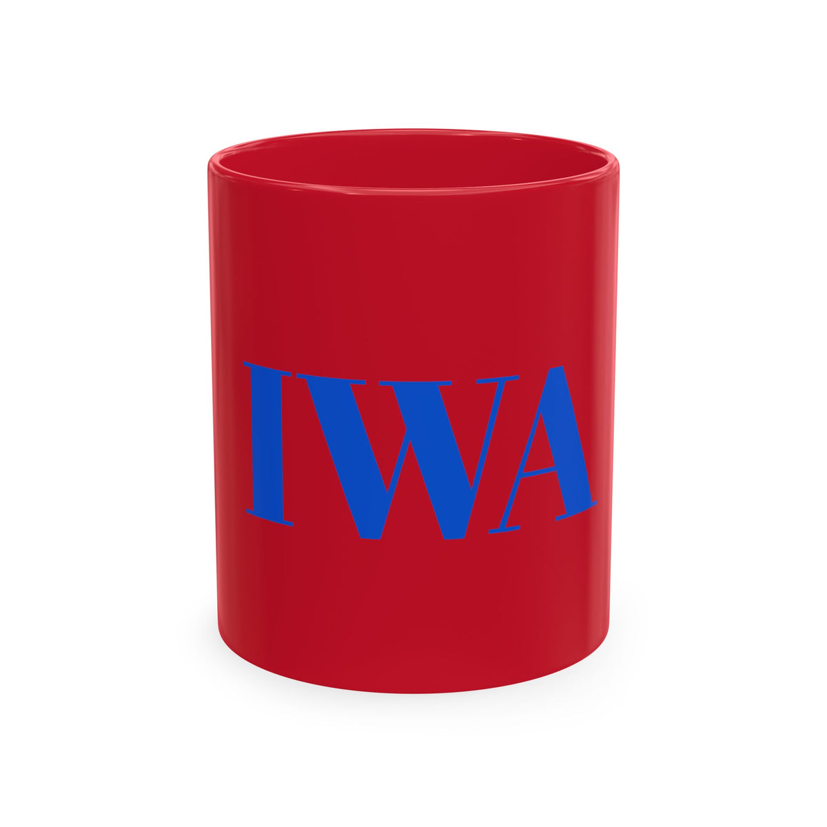 IWA Monogram Ceramic Mug — Minimalist Beige Coffee Cup with Bold Blue Letters