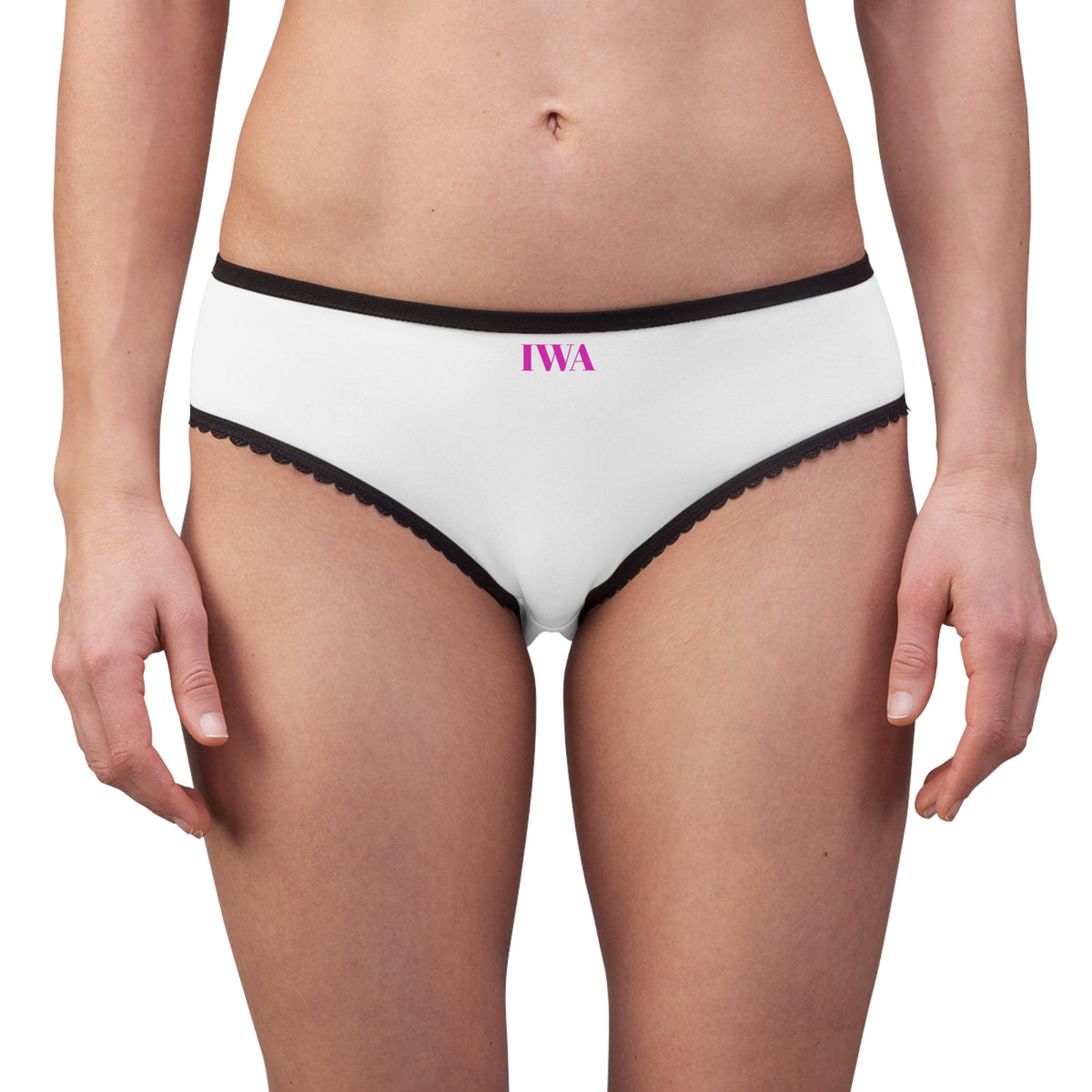 IWA Embroidered-Style Women's Briefs – White Bikini Panties with Black Trim