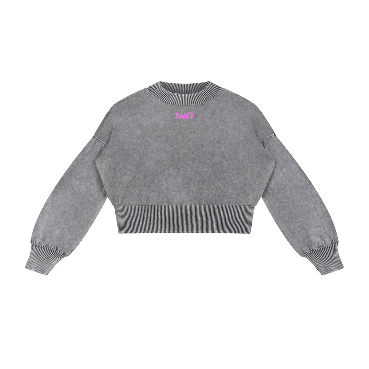 Mineral Wash Balloon Sleeve Cropped Sweater