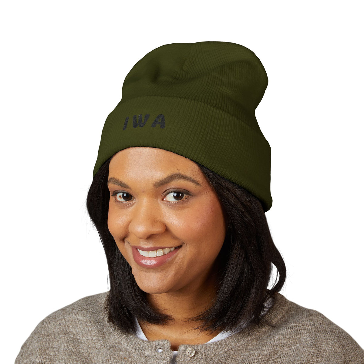 IWA Embroidered Cuffed Beanie — Classic Knit Winter Hat
