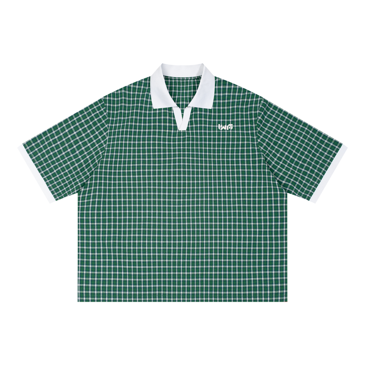 Unisex Boxy Plaid Color Block Polo Shirt