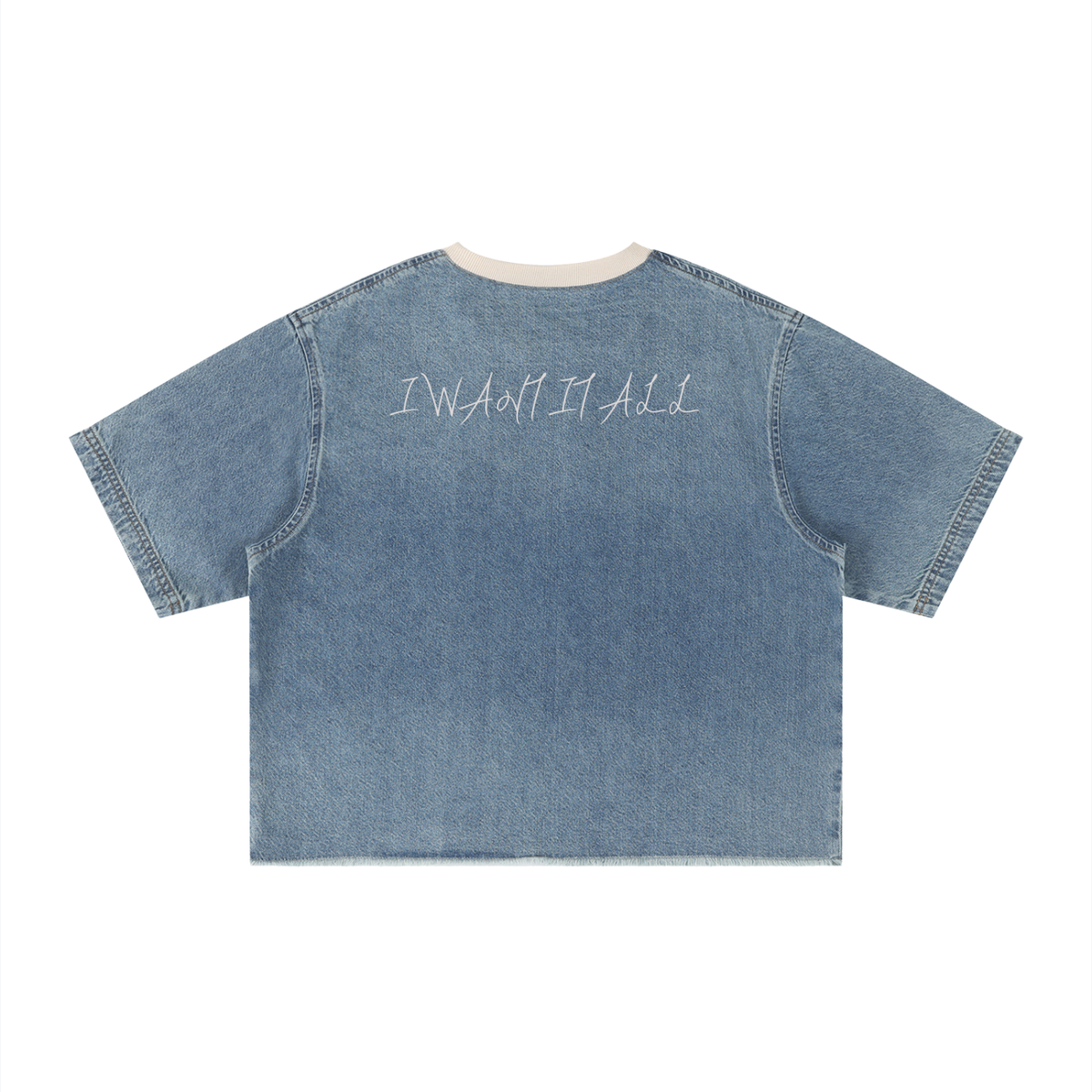 Unisex Vintage Wash Boxy Raw Hem Denim T-Shirt