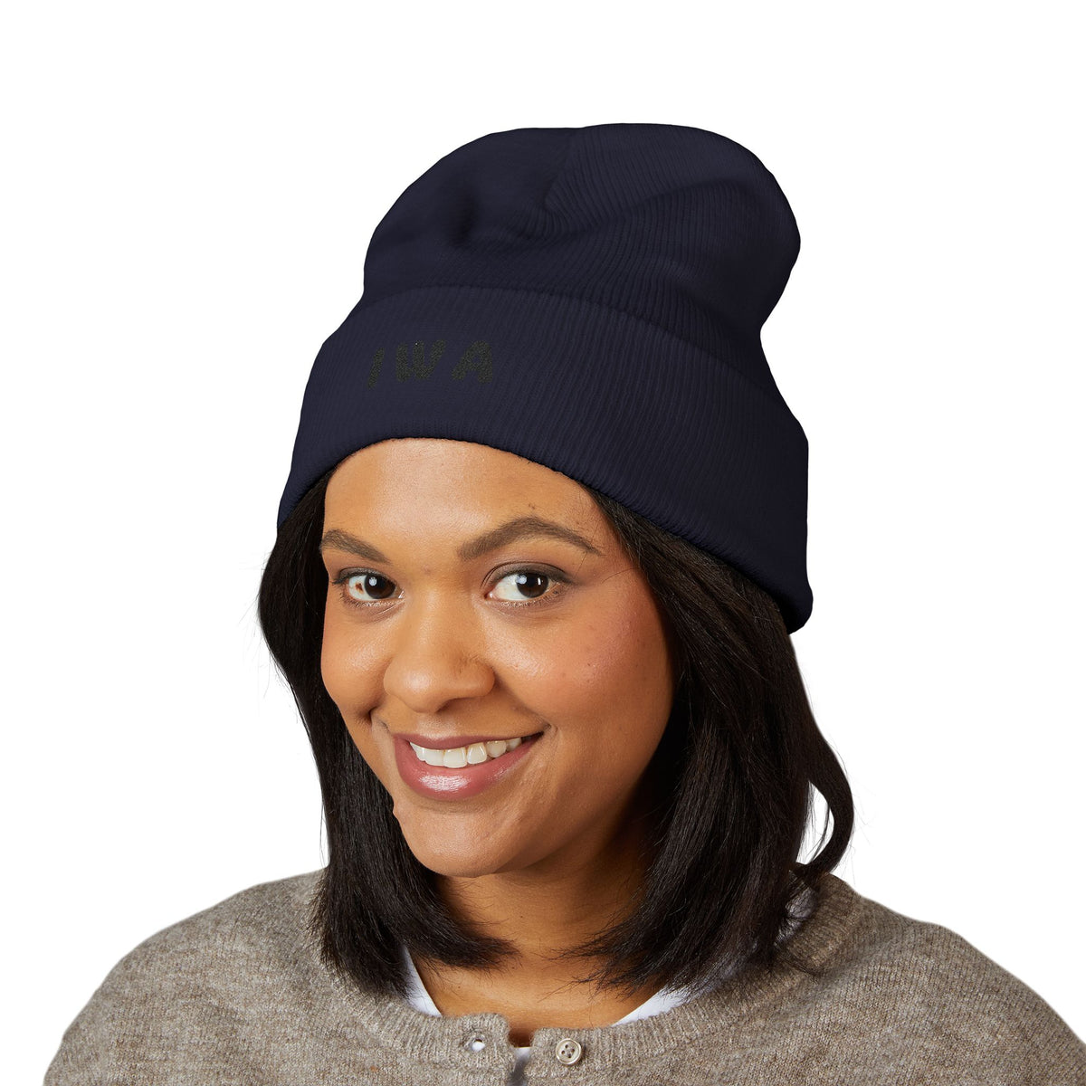 IWA Embroidered Cuffed Beanie — Classic Knit Winter Hat