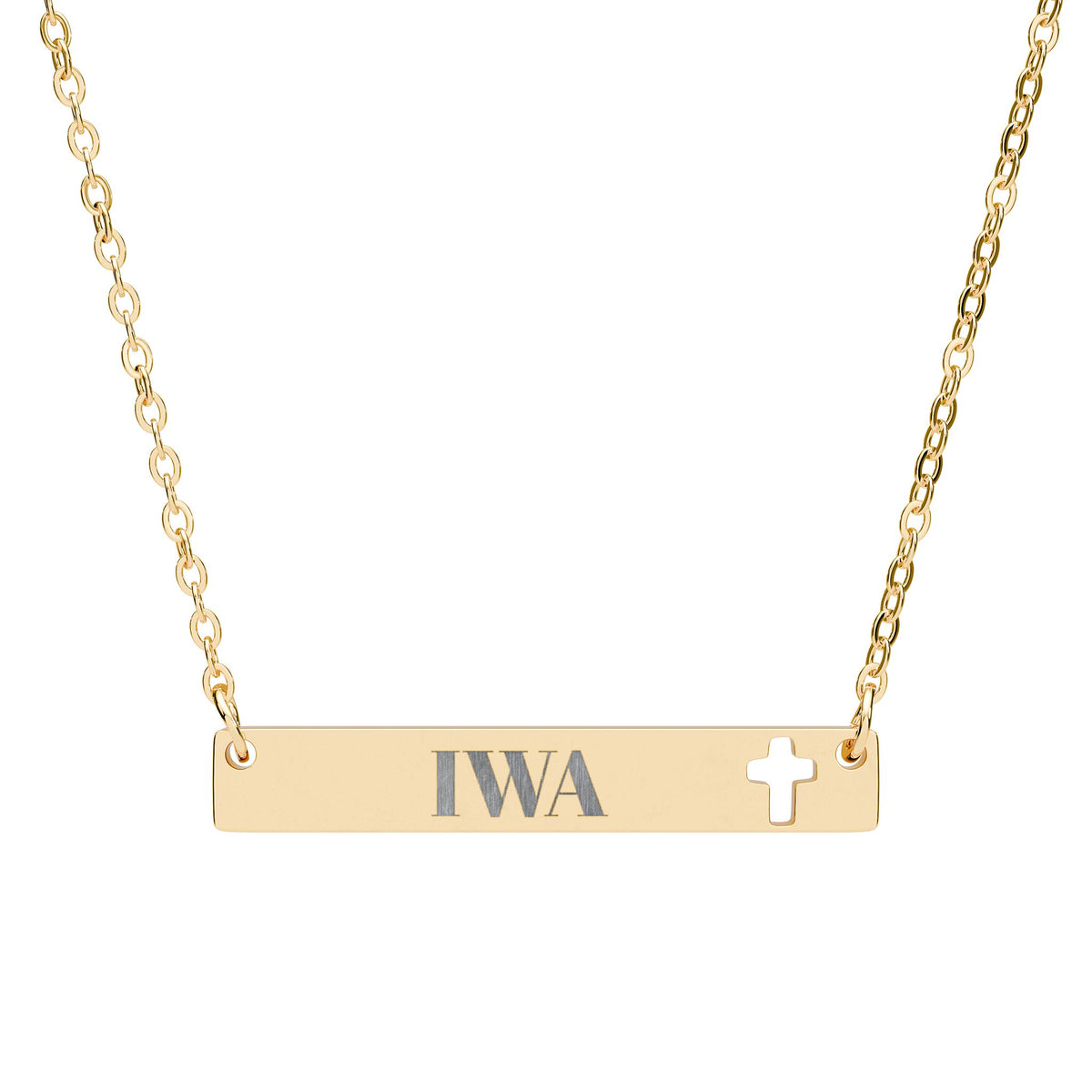 Cutout Cross Bar Necklace — Personalized Engraved Christian Bar Pendant
