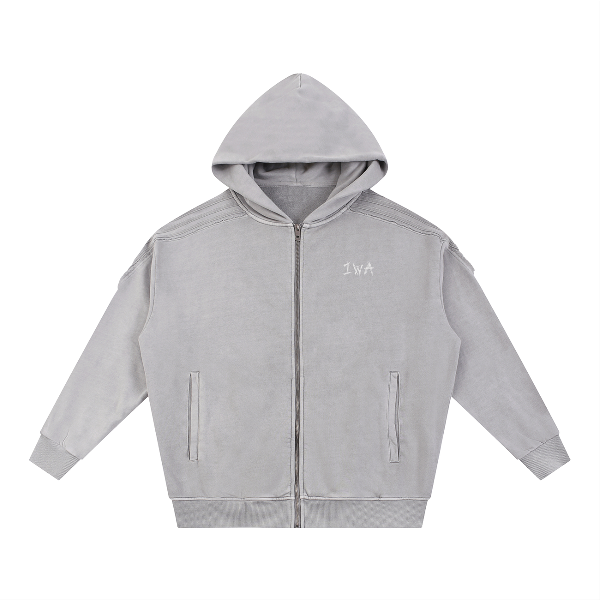 Snow Washed Tape Raw Edge Zip Hoodie