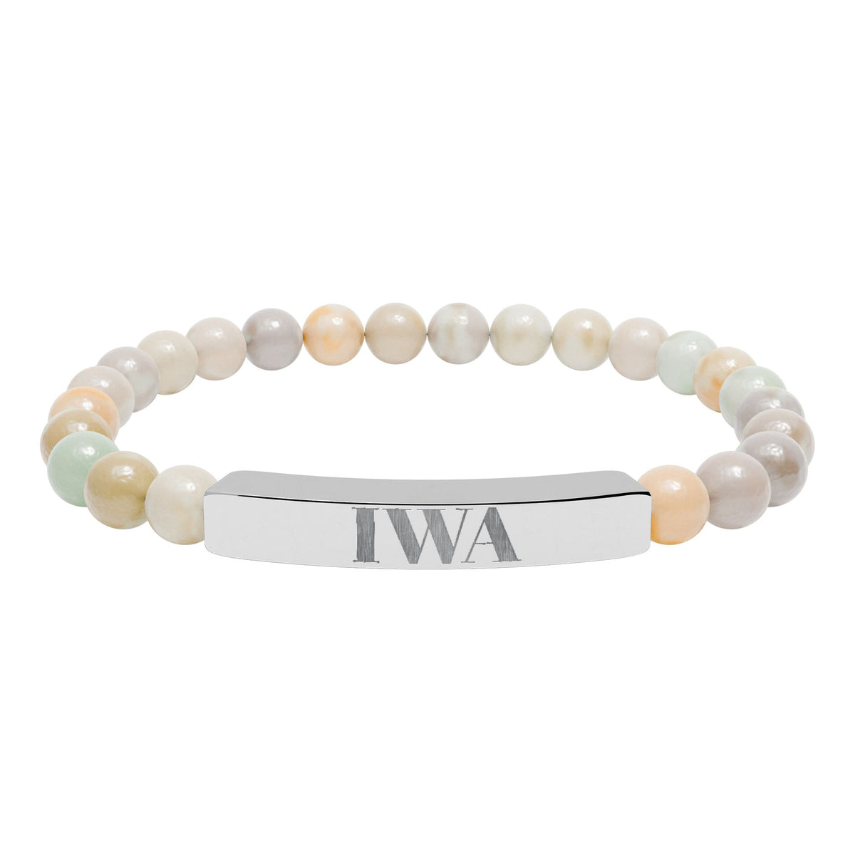 Engraved Natural Stone Stretch Bar Bracelet — Personalized Beaded Bracelet