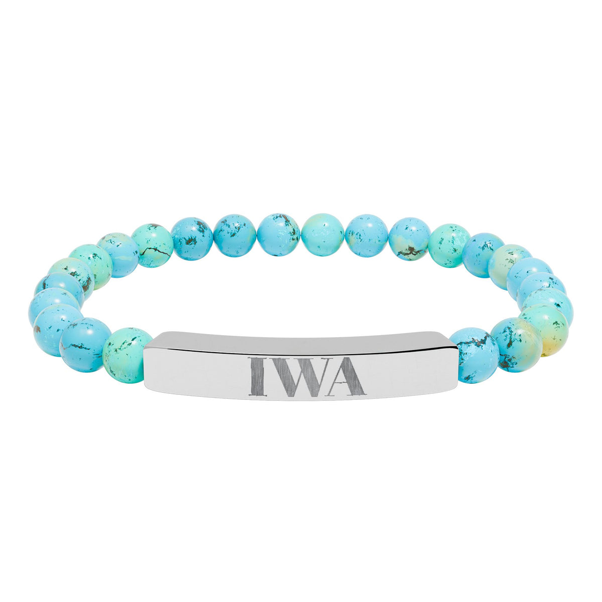 Engraved Natural Stone Stretch Bar Bracelet — Personalized Beaded Bracelet