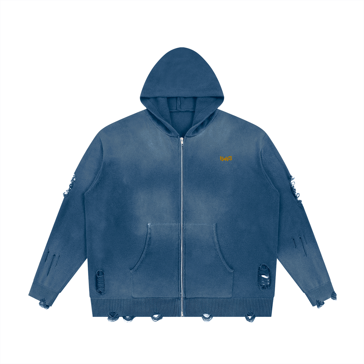 Unisex Distressed Full Zip Sweater