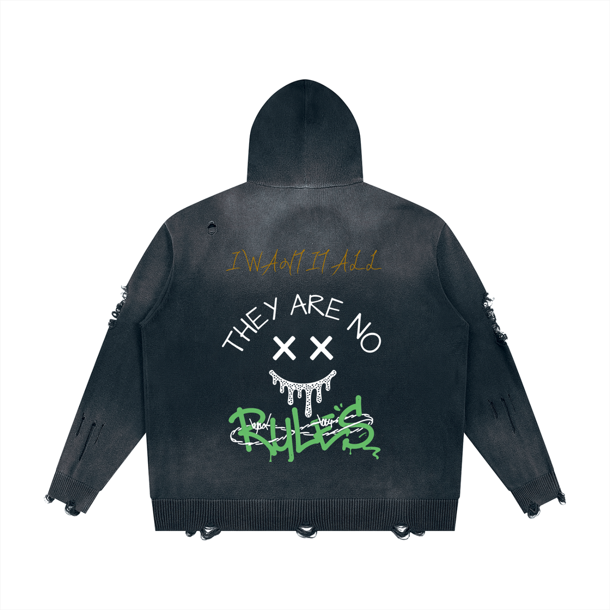 Unisex Distressed Full Zip Sweater