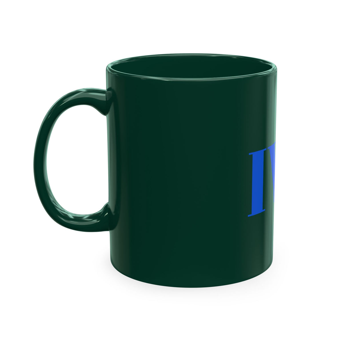 IWA Monogram Ceramic Mug — Minimalist Beige Coffee Cup with Bold Blue Letters