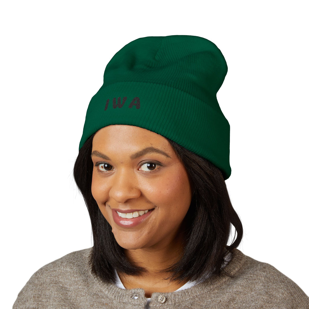 IWA Embroidered Cuffed Beanie — Classic Knit Winter Hat