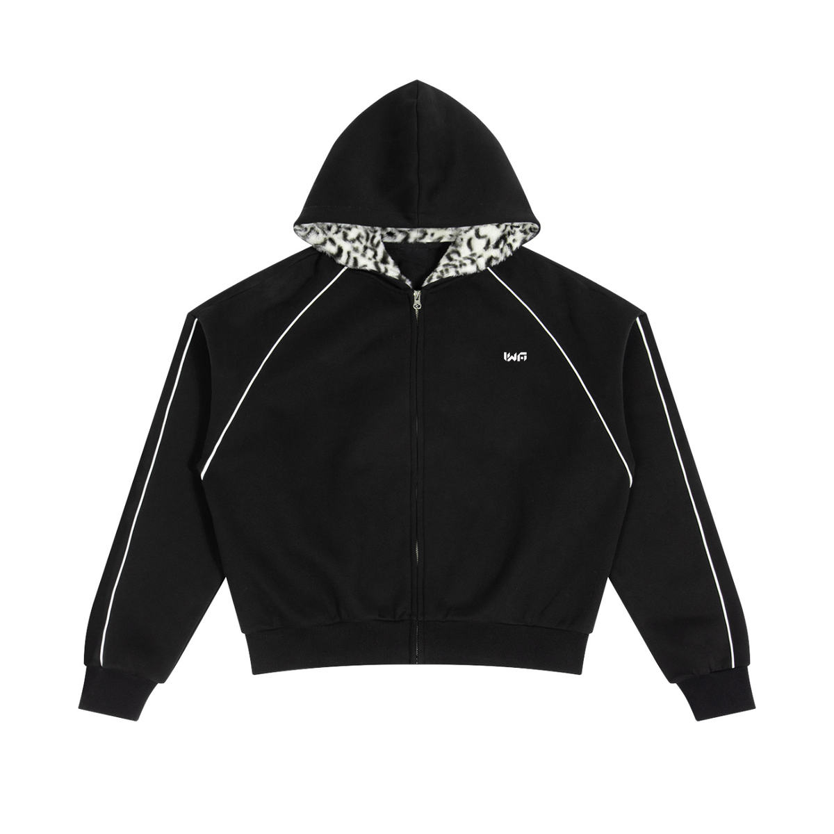 Unisex Boxy Fleece Piping Full Zip Hoodie