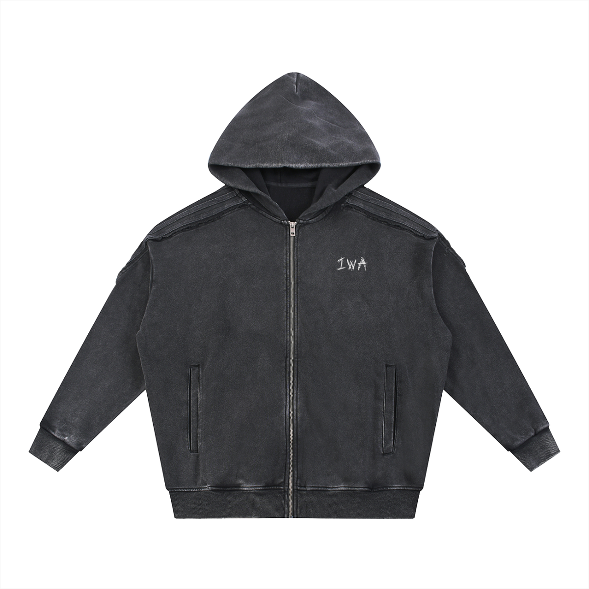 Snow Washed Tape Raw Edge Zip Hoodie