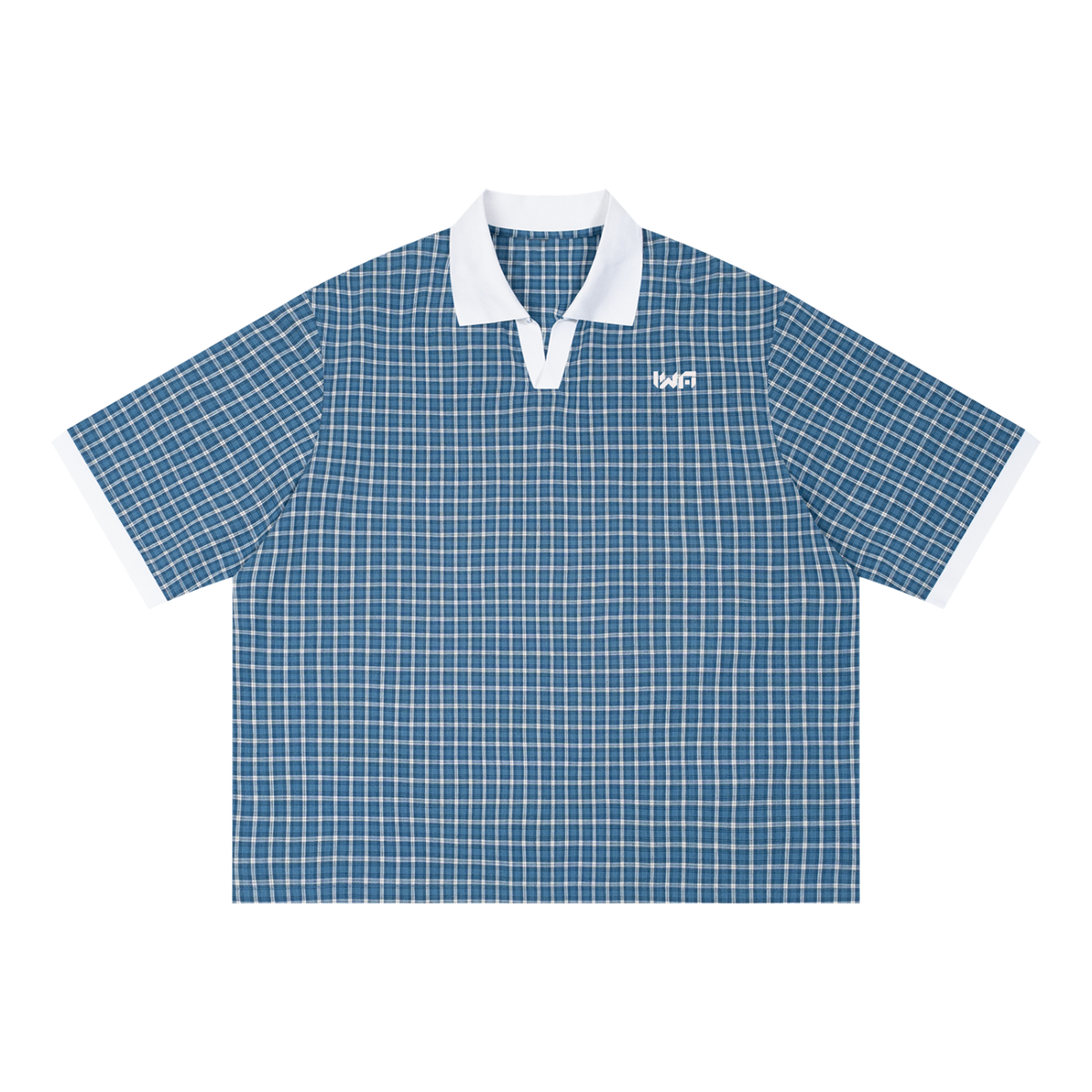 Unisex Boxy Plaid Color Block Polo Shirt