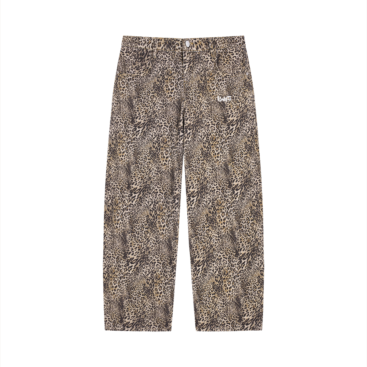 Unisex Vintage Wash Leopard Wide Leg Jeans