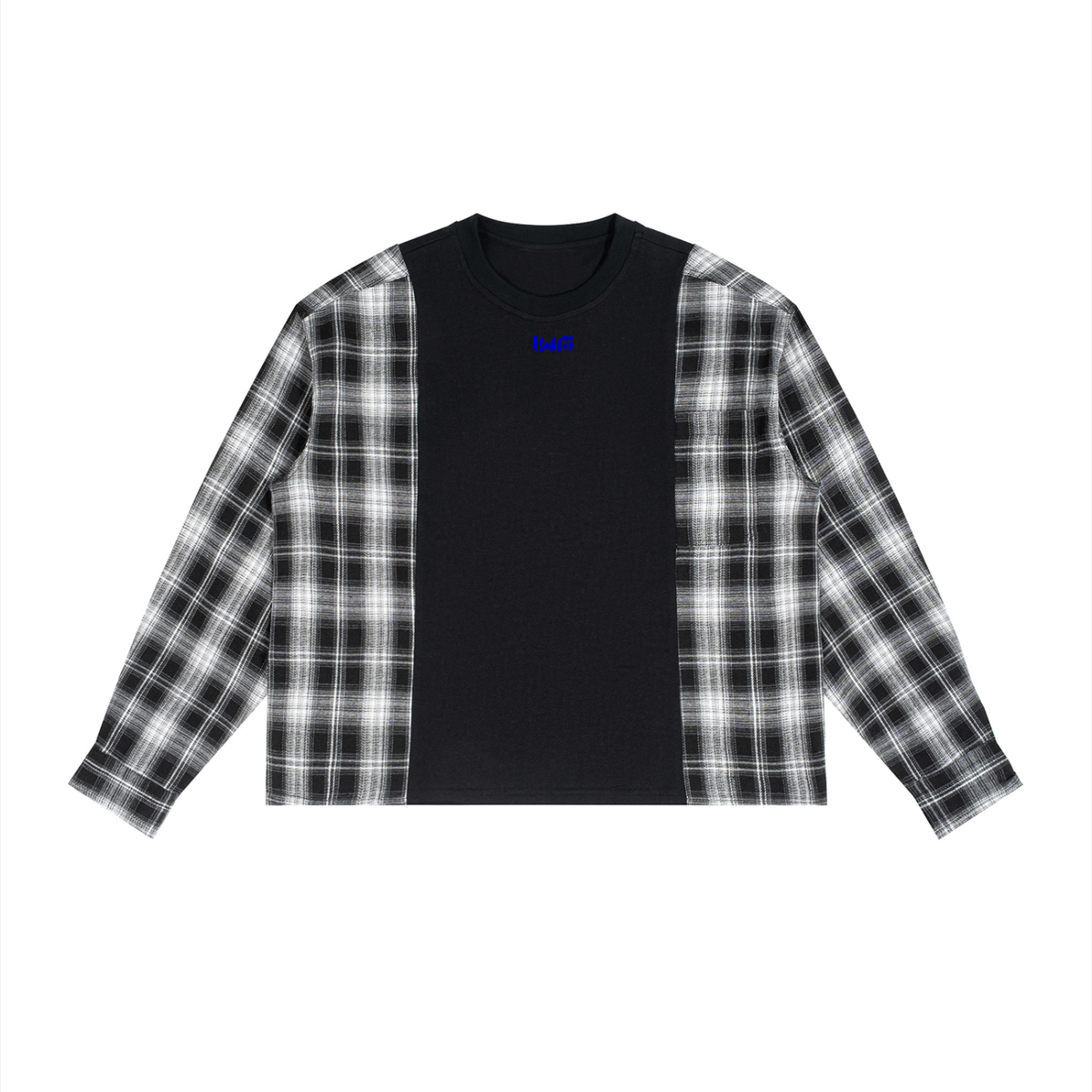 Unisex Plaid Panel Long Sleeve T-Shirt