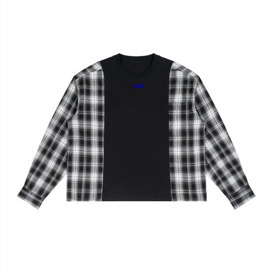 Unisex Plaid Panel Long Sleeve T-Shirt