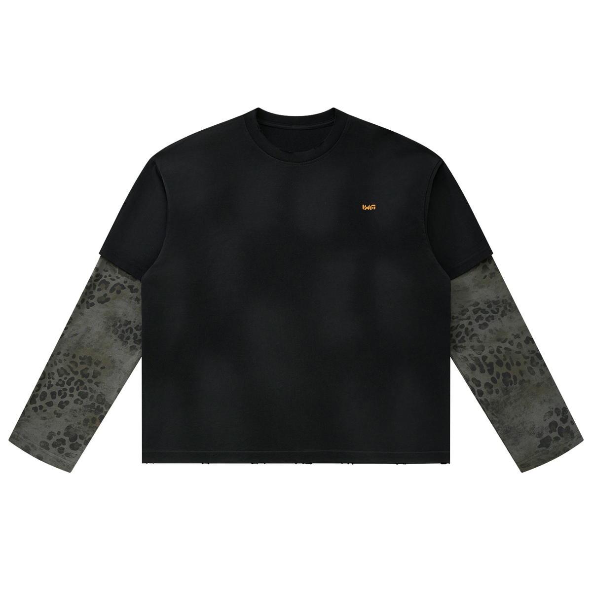 Unisex Vintage Wash Leopard Paneled Layer T-Shirt