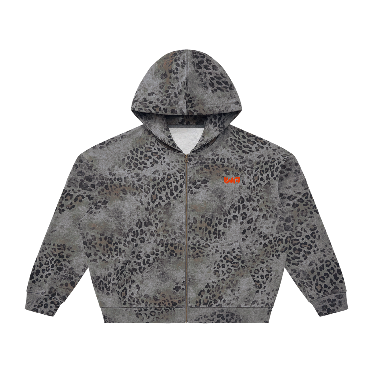 Unisex Vintage Wash Leopard Full Zip Hoodie